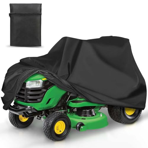 OBTANIM Wasserdichte Rasenmäher-Abdeckung, strapazierfähiges Polyester, Oxford, UV-Staubschutz, Rasentraktorabdeckung, passend für bis zu 137,2 cm, mit Kordelzug und Aufbewahrungstasche