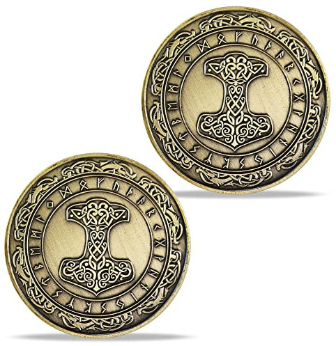 AtSKnSK Moneta vichinga norrena Mjolnir con martello di Thor, talismano mitologico nordico (moneta Mjolnir (martello di Thor))
