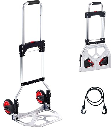 VEVOR Carrello a Mano Pieghevole Portata Max. 80 kg Carrello a Mano in Alluminio Pieghevole per Carichi Pesanti con Ruote in Gomma Maniglia Telescopica per Trasporto Domestico Merci di Magazzino 80kg