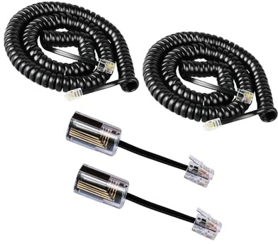 Telephone Handset Cord Detangler, Landline Handset Cord Cable 10Ft Uncoiled and Anti-Tangle Telephone Cord Untangler 360 Degree Rotating Swivel Cord (Black) (4)