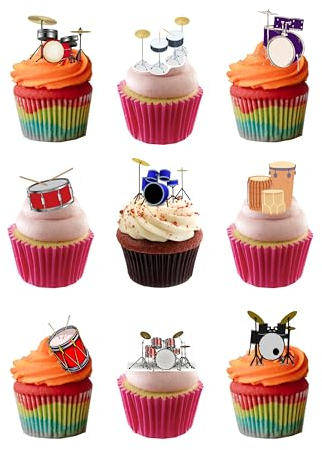 Orange Trading Dartmouth LTD 30 Stand Up Drums Musical Instrument Themed Edible Wafer Paper Cake Toppers Decorations