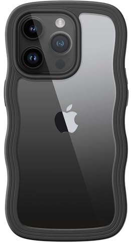 JETech Niedliche Hülle für iPhone 14 Pro 6,1 Zoll, Wellen Lockige Form Stoßfestes Handy Schutzhülle für Frauen und Mädchen, Klare Harte PC Rücken (Schwarz)