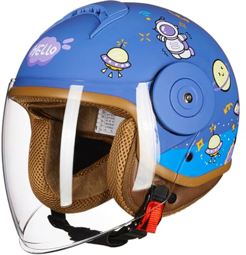 Niedlicher Kinder-Elektro-Motorrad-Halbhelm, ECE-Zugelassener Kinder-Halbschalen-Helm Mit Offenem Gesicht Für 2–14 Jahre, Retro-Jugend-Moped-Mütze Für Jungen Und Mädchen E,46-54cm
