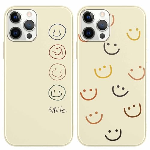 Foonary 2 Pack Print Phone Case Compatible with iPhone 14 Pro 6.1, Ultra Slim Fit Soft TPU Silicone with Smile Design Aesthetics Pattern, Shockproof Bumper Protector Beige Matte Cover