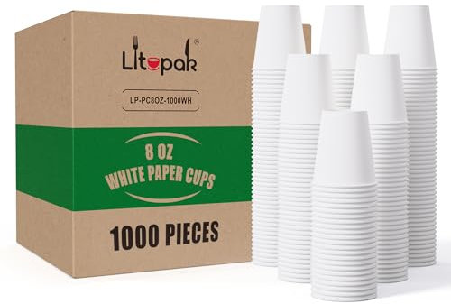 LITOPAK 1000 Count Coffee Cups 8 oz, Bulk Paper Cups 8 oz, Hot Beverage Drinking Cups for Office, Home, Party, and Events