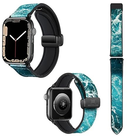Cinturino per Apple Watch 20 mm (38/40/41/42/44/45 mm) in silicone e vera pelle: Ocean