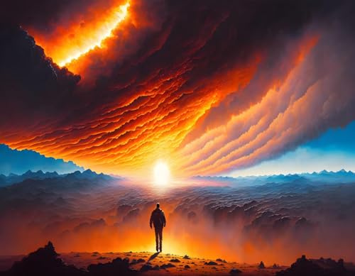 SERENDIPITP Leinwand-Poster, Wandkunst, ohne Rahmen, 60 x 90 cm, Mystical Worlds One Man Is Walking on Burning Earth