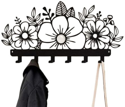 guiling-1986 Portemanteau Mural Porte-Manteaux Mural à Fleurs, Art Mural en métal Noir for Porte-Manteau d'entrée, Crochets de Porte-Manteaux muraux Porte-Manteau