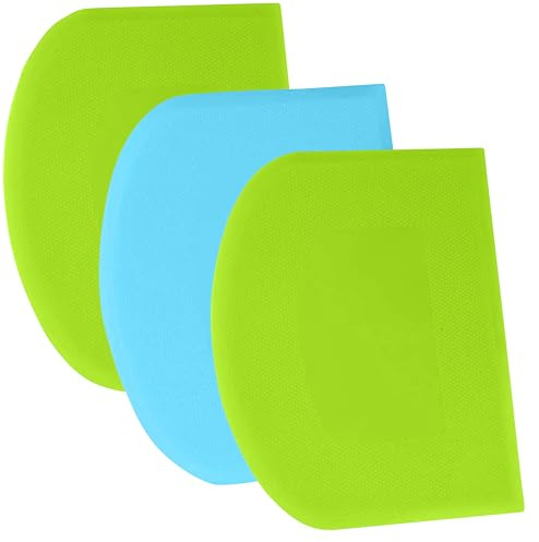 SURDOCA Dough Scraper Bench Scraper - 3P 7.1x4.9 Plastic Flexible Bowl Scraper, Sharp Edge & Angles Cake Scraper. Non-Slip Bakeware Decorating Tools Sculpting & Modeling Tools - Green+Blue+Green