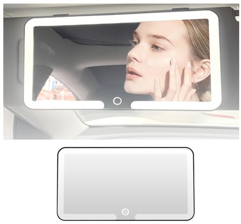 PICKONA Car Vanity Mirror with LED Lights, Car Vanity Mirror with 3 Lights Modes, Rechargeable Sun Visor Makeup Mirror Includes 3x Magnifying Glass, Sun Visor Mirror Cosmetic Mirror with Touch