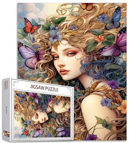 1000 Teile Flower Fairy Girl Puzzles für Erwachsene Moderne Porträts Jigsaw Puzzle für anspruchsvolle Familienspiele, Bunte Puzzles für dekorative Geschenke