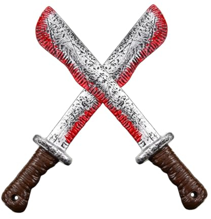 Bloody Machete Toy Butcher Cutter Prop Fake Machete Kostüm realistische blutige Accessoire Blutungsschneider Gag Spielzeug für Halloween Haunted House Cosplay Horror Party liefert 2 Stücke