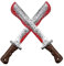 Bloody Machete Toy Butcher Cutter Prop Fake Machete Kostüm realistische blutige Accessoire Blutungsschneider Gag Spielzeug für Halloween Haunted House Cosplay Horror Party liefert 2 Stücke