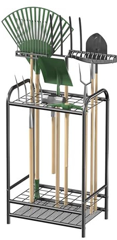 songsoso Metal Garden Tool Organizer - Yard Tool Organizer Up to 35 Long-Handled Tools - Heavy Duty Garden Tool Storage Yard Tool Holder for Brooms Rakes and Shovels in Garage Yard and Shed.
