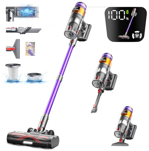 Bulelink 45kPa/550W/70Mins Aspirateur Balai sans Fil, Aspirateur sans Fil Puissant, Écran OLED Intelligent, Anti-emmêlement, Chargement Mural, Aspirateur Balais pour Tapis,Sols Durs,Poils d'animaux
