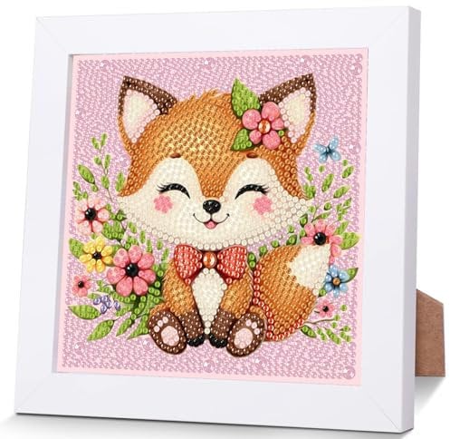 Fuchs Diamond Painting Kinder Mit Holzrahmen,Set Full Diamant Painting Bilder Kinder Tiere,5D Diamond Painting Mädchen,DIY Mosaikherstellung Arts Craft für Home Wand Decor 18x18cm