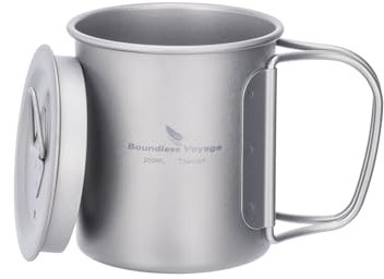 Boundless Voyage 200ml Titan Becher Camping Kaffee Tee Tasse mit Deckel & Faltbarem Griff Leichte Kochgeschirr Outdoor Indoor Picknick Büro Tägliches Trinkbecher Ti3033D