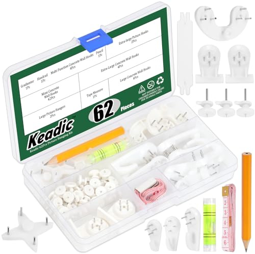 Keadic 68 Stück Beton Wand Haken Kit, unsichtbare Nagel Wand Schraubenhänger,Invisible Nail Wall Screw Concrete Wall Hooks, Bild hängen Nicht-Spur für Bild Foto Rahmen Uhr Hänger