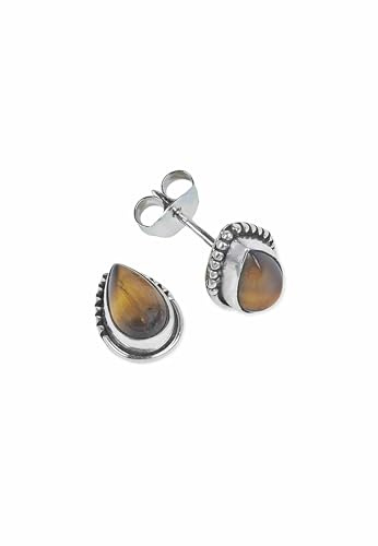 Ohrstecker 925 Silber Tigerauge brauner Stein Edelstein Ohrringe echt Silber Damen Sterling Silber Stecker Geschenk (MOS-103-18)