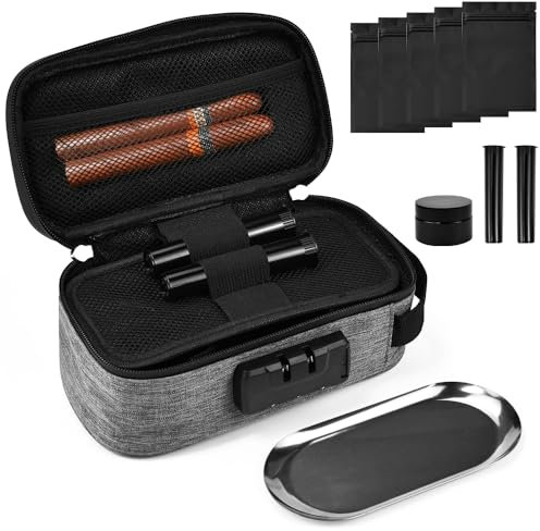 KNGNGK Odor-Proof Storage Bag with Combination Lock Lightweight and Portable Travel Case with Activated Carbon Technology Includes Odor-Proof Baggies Jars and Tray for Home Office and Travel