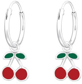 Monkimau Kirsche Kinder Creolen Ohrringe | 925 Silber | Mädchen Ohrstecker Schmuck | Hypoallergen & Nickelfrei | Kinderohrringe Geschenkidee