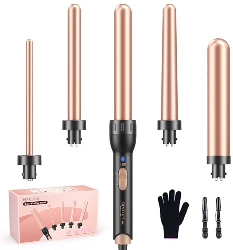 BESTOPE MIX Lockenstab, 5 in 1 Keramik Lockenstab Set mit Verschiedenen Aufsätzen für Große und Kleine Locken, 9-32mm Schnellaufheizung 2 Einstellbare Temperatur für Lange kurze Haare