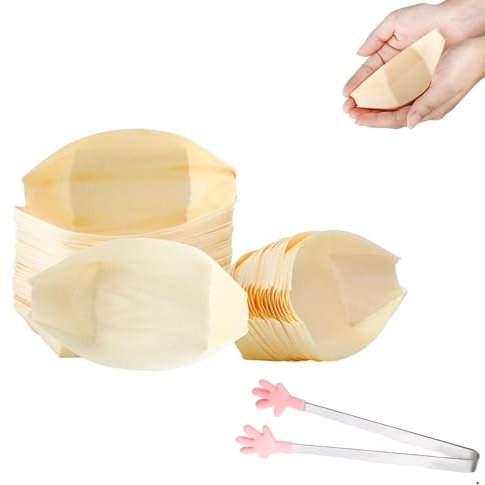 Yuannee Bateaux en Bambou,50 Unités Bols Bateau Sushi en Bambou + 1 Pince Alimentaire Coupelles Dégradables pour Buffet Froid Chaud Assiettes Réutilisables Soupe Pizza ou Plateau Apéritif