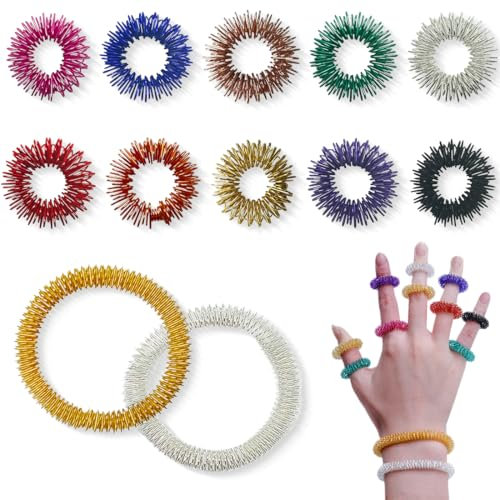 JEYORZY Akupressur Ring Set, 10 Stück Finger Akupressurring und 2 Stück Handgelenk Massage Ring, Massage Ring für Stress Reduzierstück und Förderung der Durchblutung, Fingermassage oder Zehenmassage