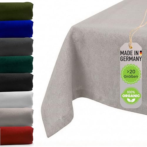 chambry Premium Tischdecke 100% Baumwolle (Canvas) - Handarbeit Made in Germany - robuste hochwertige Tischwäsche - Sand 130cm x 260cm