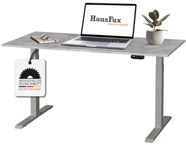 Hausfux Höhenverstellbarer Schreibtisch auf Maß - inkl. 2,5 cm starker, maßgefertigter Tischplatte - 2- oder 3-stufiges Gestell, OLED-Touchpanel (Bellato Grau & Grau, 2-stufig, 160 x 70 cm)