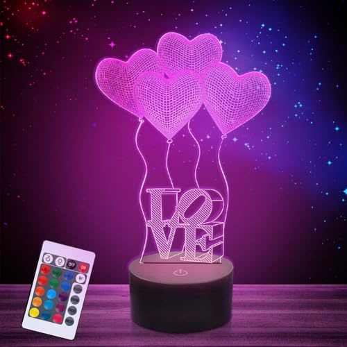 RANJIMA 3D LED Lampe Personalisiert,3D Herz Illusion Lampe Nachtlicht Herz-Leuchte Tischlampen 16 Farben LED-Illusion Deko Wohnzimmer Geschenk für Valentinstag Ostern Hochzeit Geburtstag Jahrestag