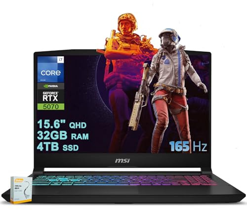 MSI Katana 15 HX Gaming Laptop | 15.6 QHD 165Hz 100% DCI-P3 | Intel 16-core i7-14650HX (>i9-12900H) | 32GB DDR5 4TB SSD | GeForce RTX 5070 DLSS4 (Up to 798 AI TOPS) RGB Backlit Win11 w/DLCA Accessory