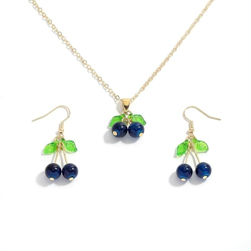 DIELIANHUA Obst Schmuckset, 1 Obst Halskette mit Anhänger, 1 Paar ohrringe frucht, Niedliche Halskette Aus Legierung Mit Tropischem Charme Schmuckset Für Frauen Mädche
