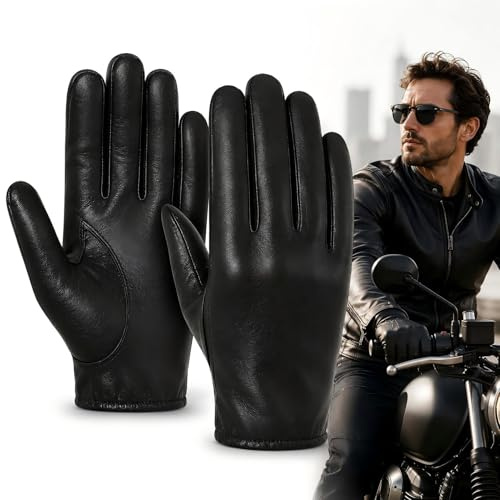 VoltCozy Herren Lederhandschuhe Dünne Handschuhe, Gefütterte Touchscreen-Handschuhe aus PU-Leder für Männer, Winddicht mit rutschfestem Griff, Schwarz, für Autofahren, Alltag und Outdoor