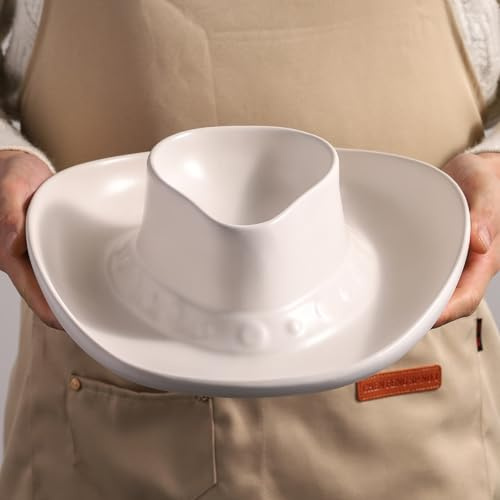 Chip and Dip Serving Set Bowl Cowboy Hat Chips and Salsa Serving Dish.10.6 x 11.6 x 3.5 in White