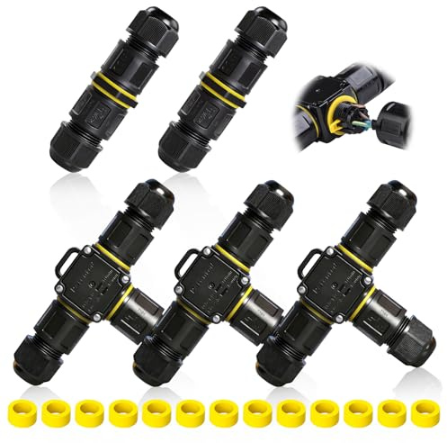 Kabelverbinder Wasserdicht 3 Polig, 5 Stück Kabelverbinder Wasserdicht IP68 Verbinden Kabel Verbinder Wasserdicht für Ø3-12 mm Kabeldurchmesser für Garten Freien und Innen und Außenanschlüsse