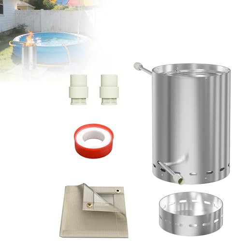 YZNAHRE Edelstahl Poolheizung 30×45 cm – 32/38 mm Anschlüsse, schnelle Wärmeübertragung, für Pool & Gartenparty, Silber