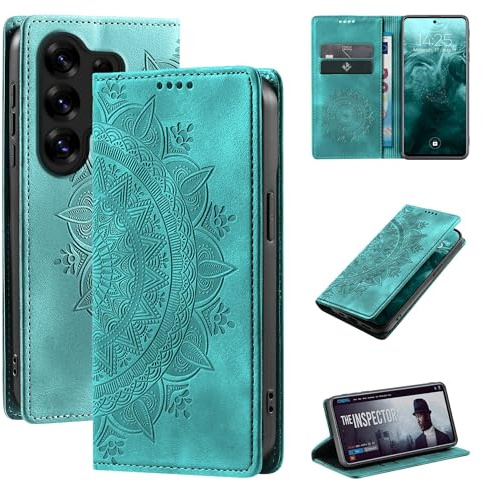 LBH Handyhülle für Samsung Galaxy S26 Ultra Mandala Klapphülle RFID Schutz Kartenfächer Geldfach Design Cover Case Flipcase Türkis