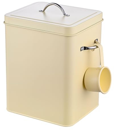 Relaxdays caja detergente 6 L, metal, cuchara dosificadora, diseño retro, con tapa, apta para comida de mascotas, beige