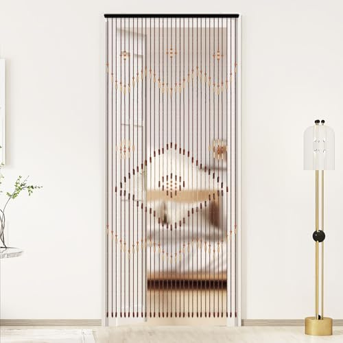 MEHOOSPVN Wooden Beaded Door Curtain Universal with Hooks - 35.4x81.9 in (90x208 cm) - Handmade Hanging 31 Strands Door Screen Beads for Doorways, Room Partition - Brown & Chocolate Wood Bead Pattern