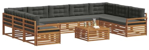 vidaXL Sofagarnituren 10 pcs Natur und Anthrazit Massivholz Akazie, Moderner Garten-Sofa, Outdoor-Sitzgruppe, Lounge-Set für die Terrasse, bequem und robust