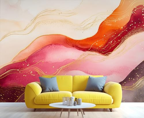 Fototapete Burgunderfarbener Farbverlauf Tapete Orange-Gold Tapeten Fluid Art mit Glitzer Vliestapete Modern Wandtapete Wohnzimmer Schlafzimmer Kinderzimmer Wanddeko Motivtapeten 150 x 105 cm (B x H)