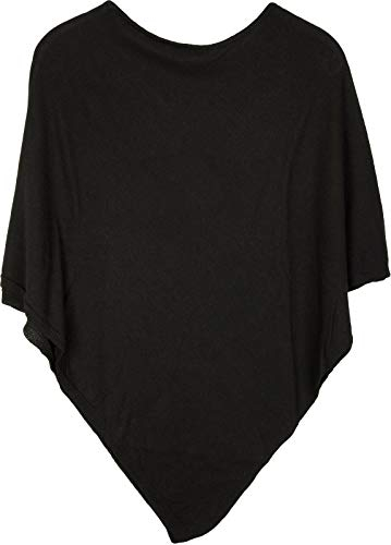 styleBREAKER Suave Poncho de Punto Fino Monocolor, Cuello Redondo, señora 08010042, Color:Negro