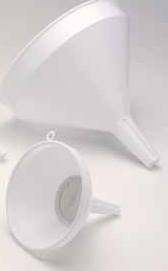 HELGUEFER - Embudo Industrial con Filtro 35 cm | Embudos de Plastico Blanco con Lengüeta y Anilla de Suspensión | Funil de Precisión para Cocina, Taller y Líquidos | Resistente y Reutilizable