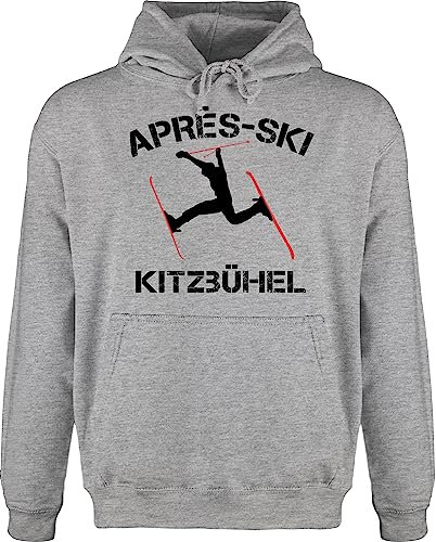 Hoodie Herren Pullover Männer - Skiurlaub - Apres Ski Kitzbühel - L - Grau meliert - après-ski Party Outfit Skifahren Pulli après-ski-Pullover Wintersport Hoody Skifahrer Langarm skioutfit