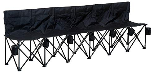 Outsunny 6 Seater Folding Bench, Outdoor Camping Chair Portable Sports Spectator Chair with Metal Frame, Cup Holder & Carry Bag, Black