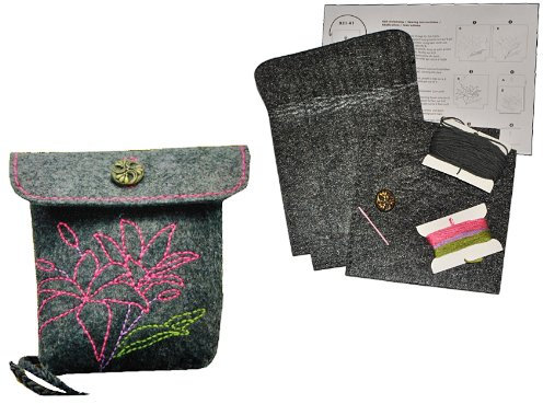alles-meine.de GmbH Bastelset: für Filztasche - Blumen & Blüten - grau - zum Sticken, Nähen per Hand - Tragetasche Tasche mit Blumen Blüten grau Handarbeiten - Nähset