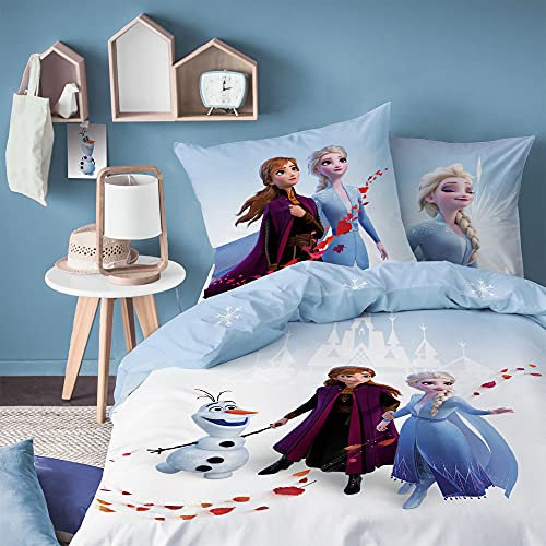 Frozen Biber Wende-Bettwäsche Die Eiskönigin 2 Wind Spirit 135x200 + 80x80 cm 100% Baumwolle Flanell Anna ELSA Sven Kristoff Schneemann Arendelle Disney Movie Kinder Bettzeug Bettbezug deutsche Größe