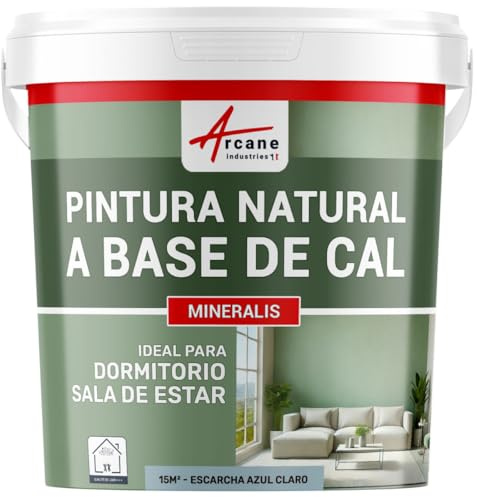 Pintura a la Cal Interior Decorativa 15 m² Escarcha Azul Claro | Aspecto Mate, sin Disolvente Ni Olor, Transpirable, Paredes, Cemento, Piedra y Cal, Uso Interior - Arcane Industries