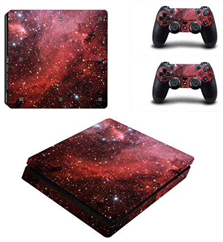DOTBUY PS4 Slim Skin Aufkleber Sticker Design Folie schützende Haut Schale für Sony Playstation 4 Slim Konsole und 2 Dualshock Controller (Starry Red)